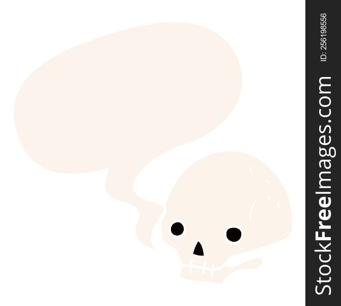 Cartoon Spooky Skull And Speech Bubble In Retro Style