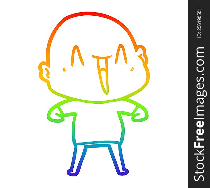 Rainbow Gradient Line Drawing Happy Cartoon Bald Man