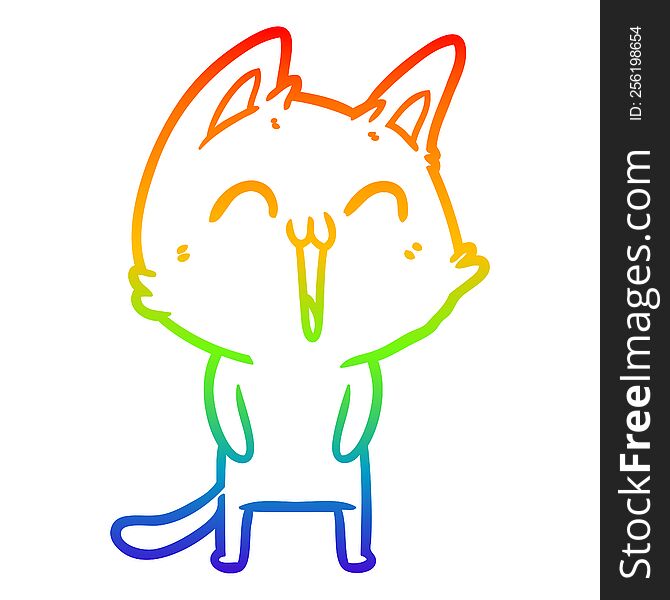 Rainbow Gradient Line Drawing Happy Cartoon Cat