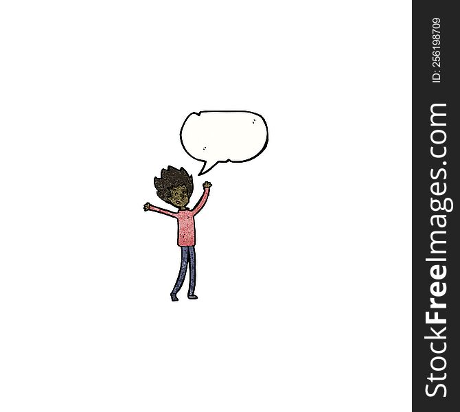 Cartoon Happy Dancing Boy With Speech Bubble