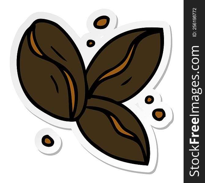 Sticker Cartoon Doodle Of Three Coffee Beans