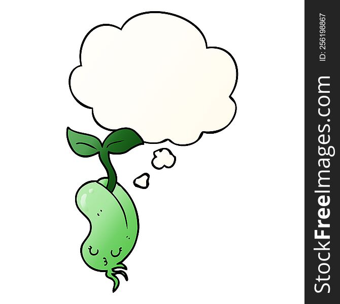cartoon sprouting bean with thought bubble in smooth gradient style