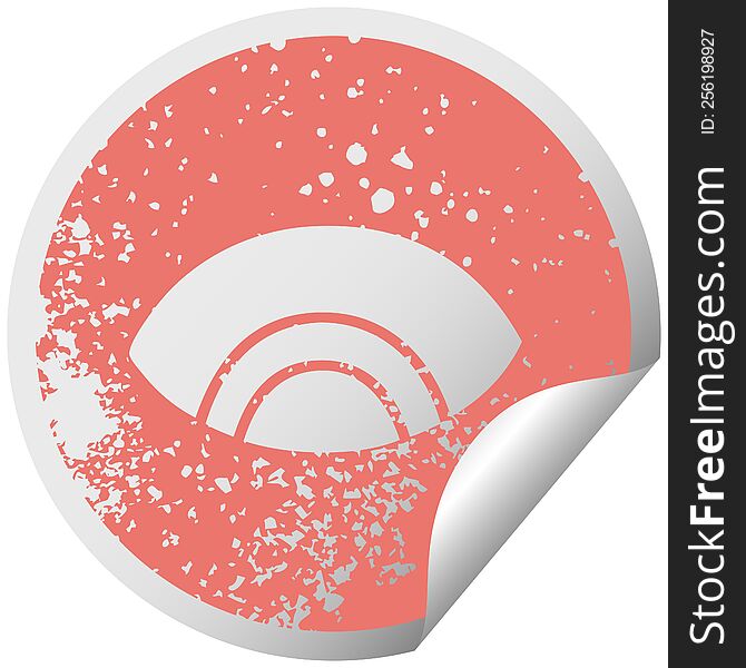 Distressed Circular Peeling Sticker Symbol Eye Looking Down