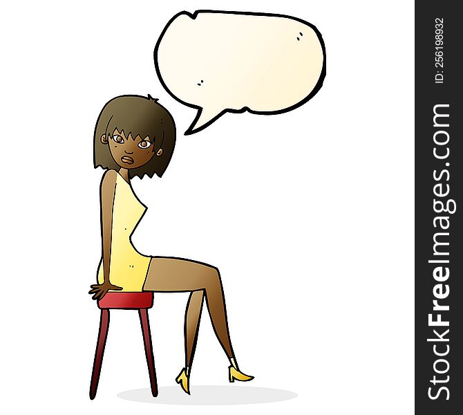 Cartoon Woman Sitting On Stool With Speech Bubble