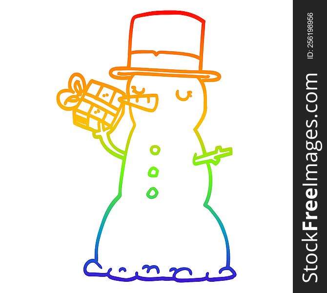 Rainbow Gradient Line Drawing Cartoon Snowman