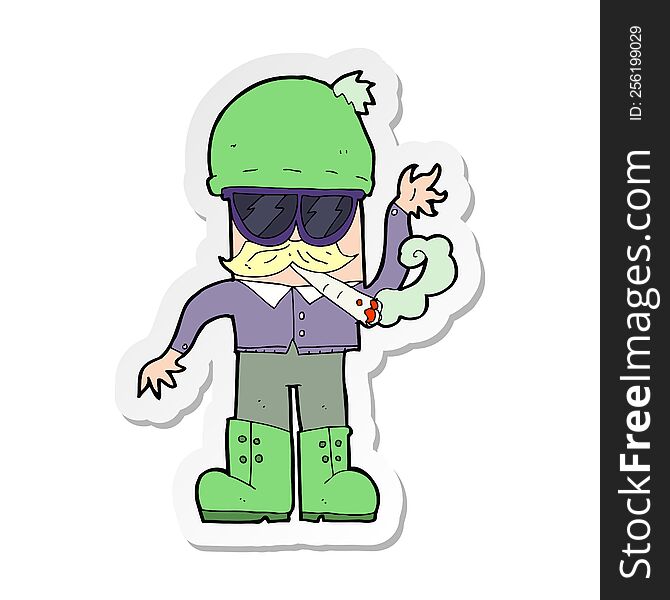 sticker of a cartoon man smoking pot