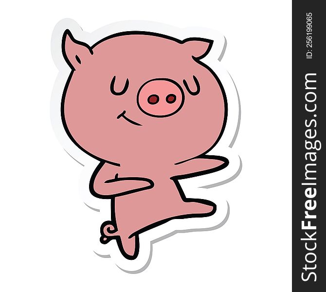 Sticker Of A Happy Cartoon Pig Dancing