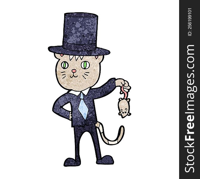 cartoon wealthy cat dangling a dead mouse. cartoon wealthy cat dangling a dead mouse