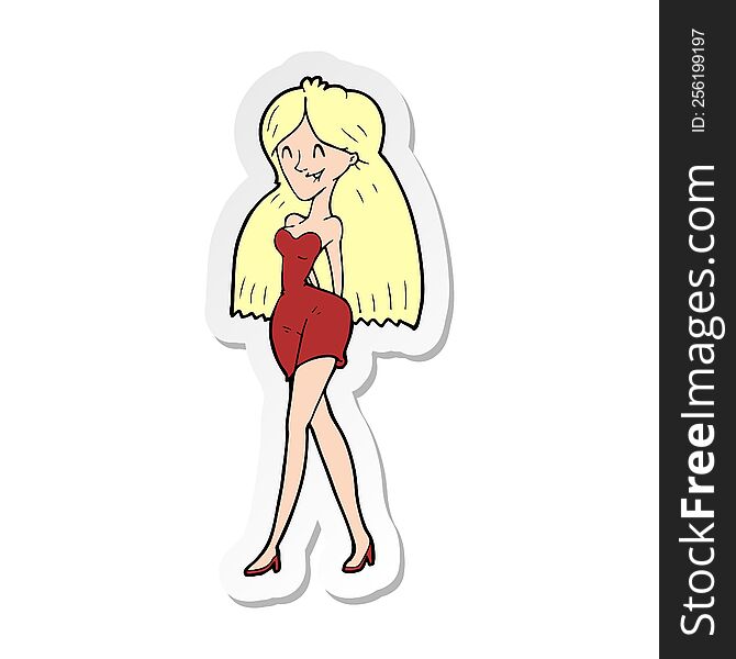 sticker of a cartoon woman in dress
