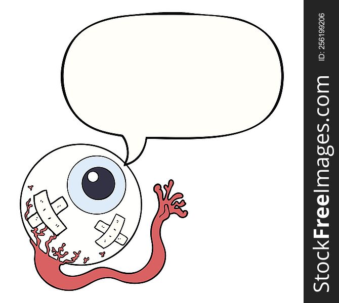 cartoon injured eyeball with speech bubble. cartoon injured eyeball with speech bubble