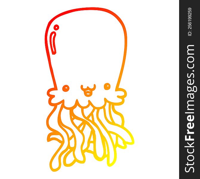 Warm Gradient Line Drawing Cartoon Octopus