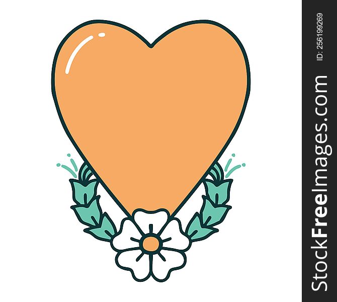 Tattoo Style Icon Of A Heart And Flower