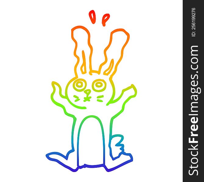Rainbow Gradient Line Drawing Cartoon Frightened Bunny