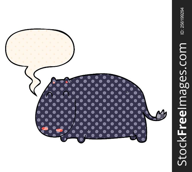 Cartoon Hippo And Speech Bubble In Comic Book Style