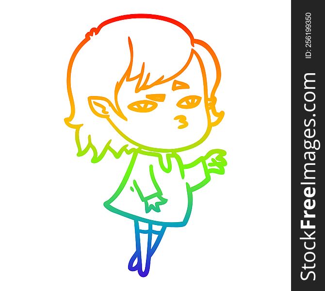 rainbow gradient line drawing cartoon vampire girl