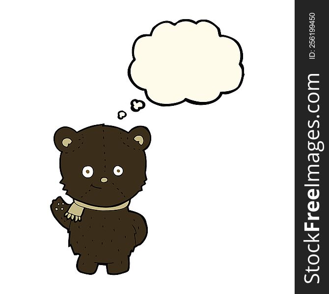 cute cartoon black bear waving with thought bubble