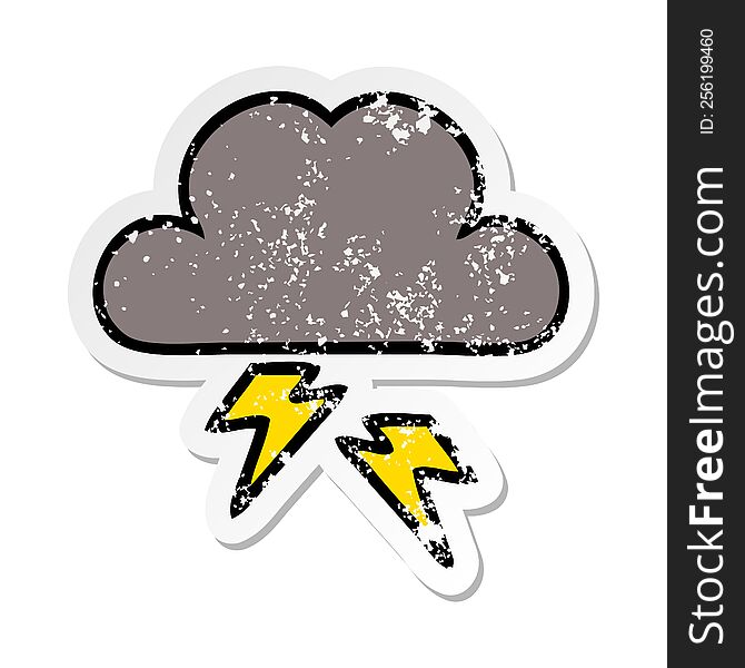 distressed sticker of a cute cartoon storm cloud