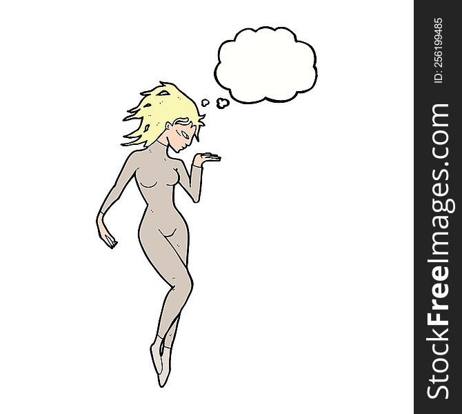 cartoon future space woman with thought bubble