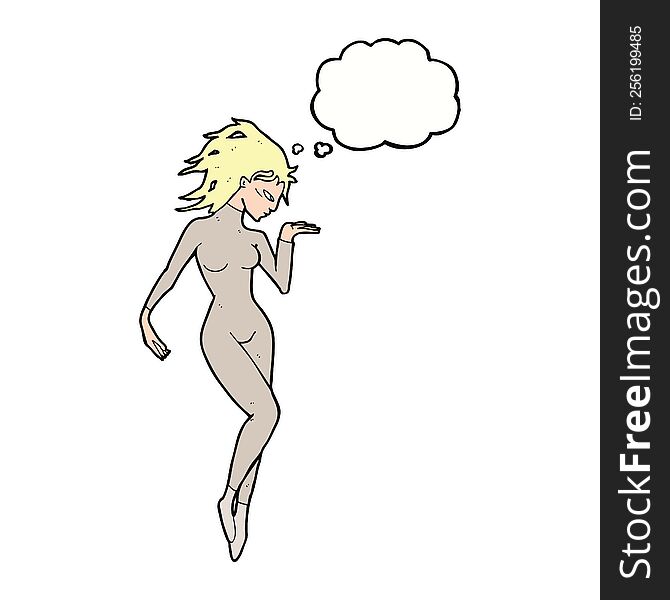 Cartoon Future Space Woman With Thought Bubble