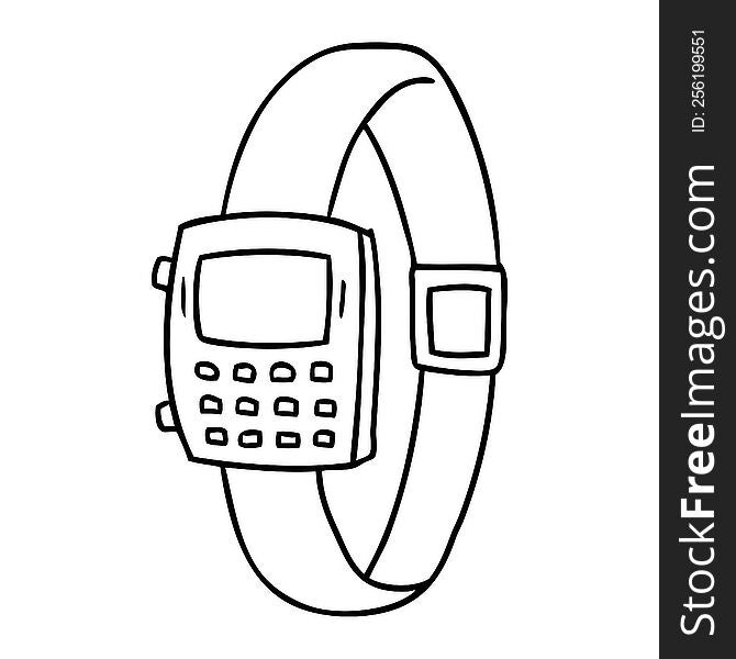 hand drawn line drawing doodle of a retro watch