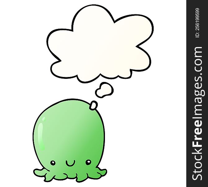 Cute Cartoon Octopus And Thought Bubble In Smooth Gradient Style