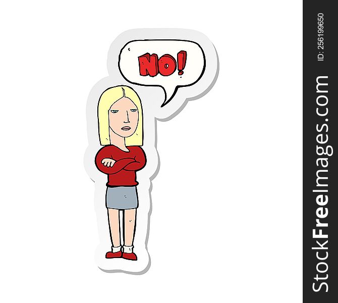 sticker of a cartoon woman saying no