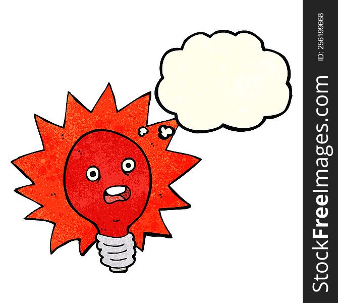 cartoon red lightbulb with thought bubble