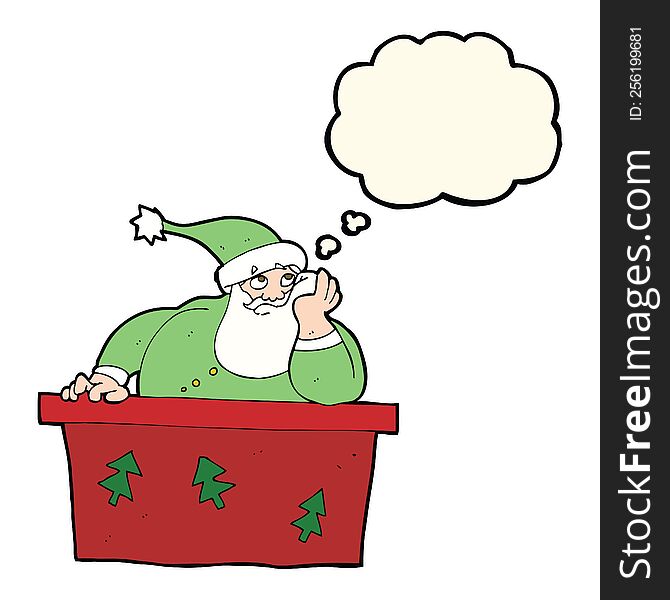 cartoon bored santa claus with thought bubble