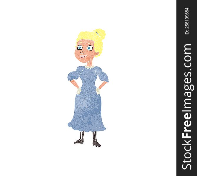 Retro Cartoon Victorian Woman In Dress
