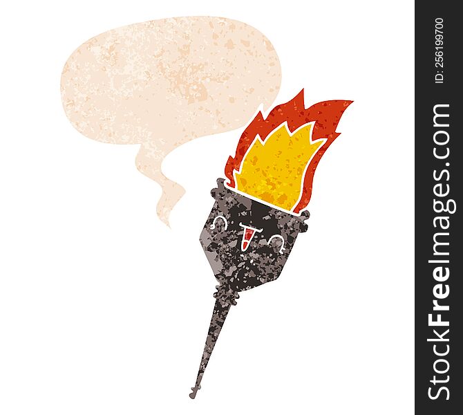 Cartoon Flaming Chalice And Speech Bubble In Retro Textured Style