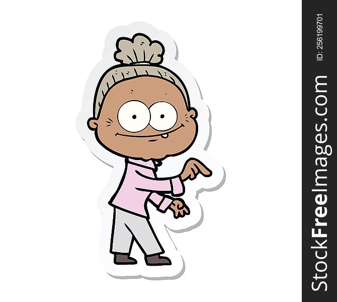 sticker of a cartoon happy old woman