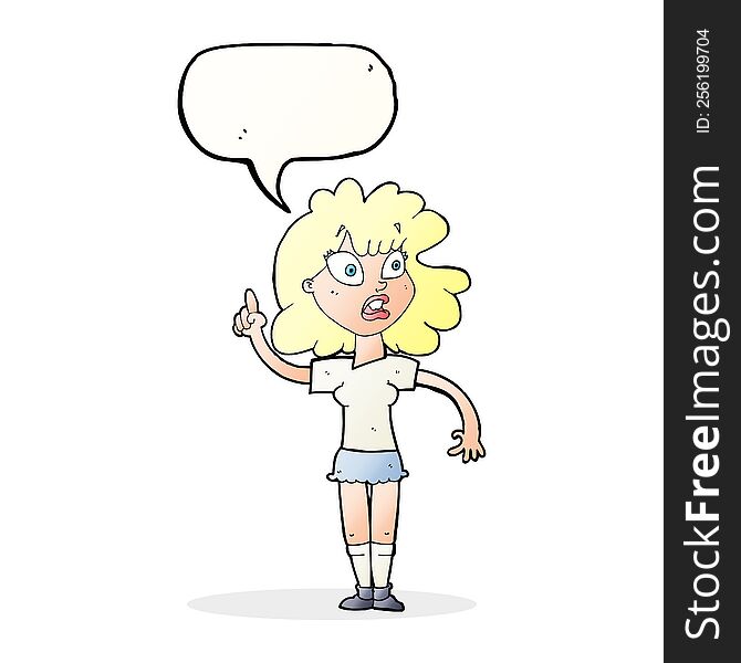 cartoon woman making point with speech bubble