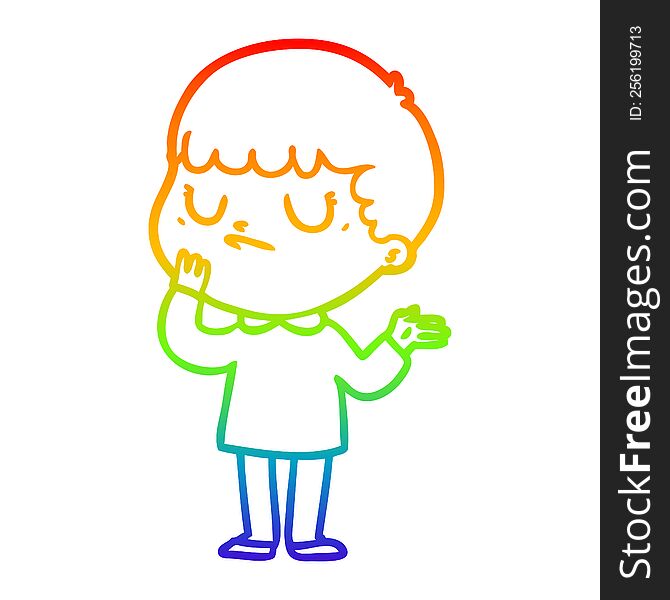 Rainbow Gradient Line Drawing Cartoon Grumpy Boy