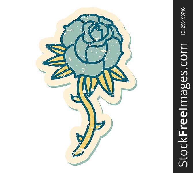 Distressed Sticker Tattoo Style Icon Of A Rose