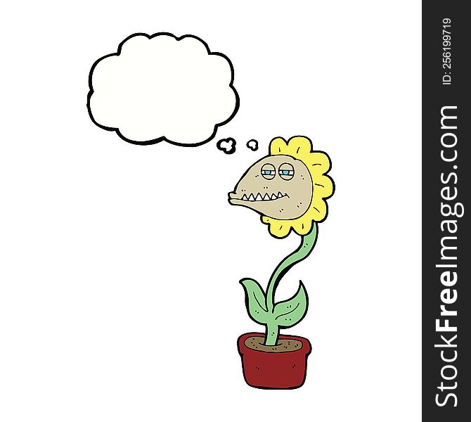 cartoon monster flower with thought bubble