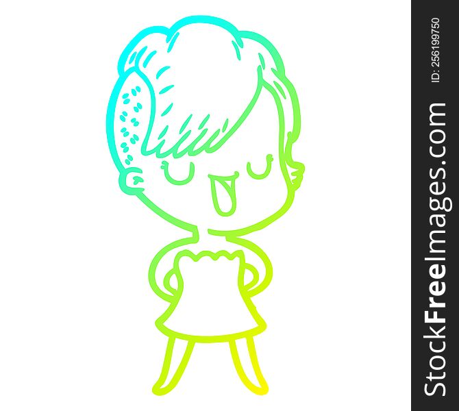 Cold Gradient Line Drawing Cute Cartoon Girl With Hipster Haircut