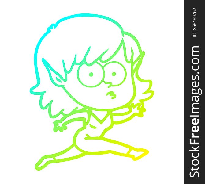cold gradient line drawing of a cartoon elf girl running