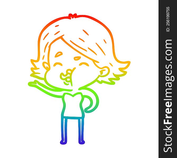 rainbow gradient line drawing cartoon girl pulling face