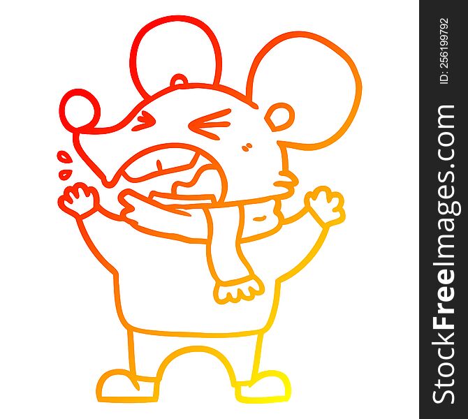 Warm Gradient Line Drawing Cartoon Angry Mouse