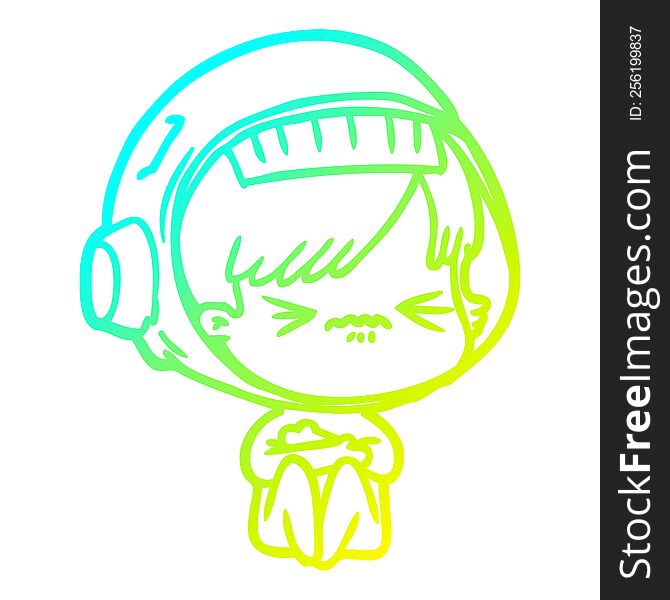 Cold Gradient Line Drawing Angry Cartoon Space Girl