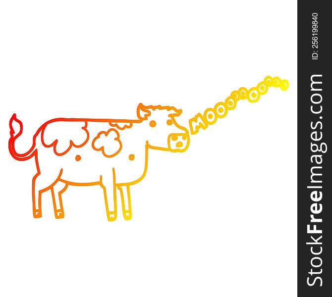 Warm Gradient Line Drawing Cartoon Cow