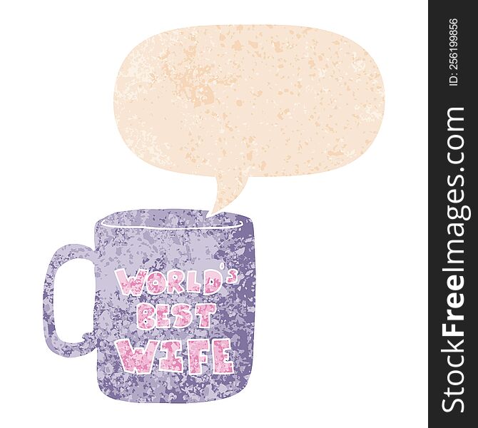 worlds best wife mug and speech bubble in retro textured style