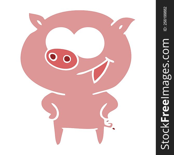 Cheerful Pig Flat Color Style Cartoon