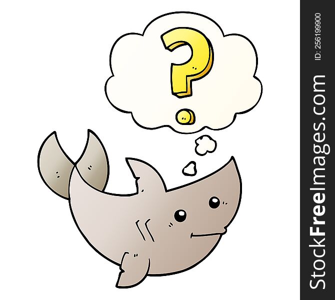 Cartoon Shark Asking Question And Thought Bubble In Smooth Gradient Style