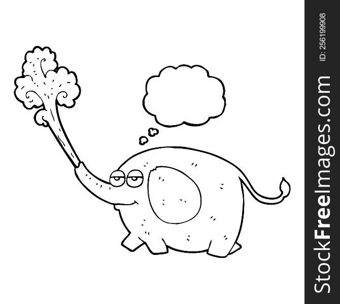 freehand drawn thought bubble cartoon elephant squirting water