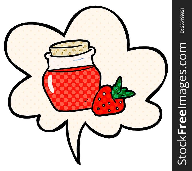 Cartoon Jar Of Strawberry Jam And Speech Bubble In Comic Book Style