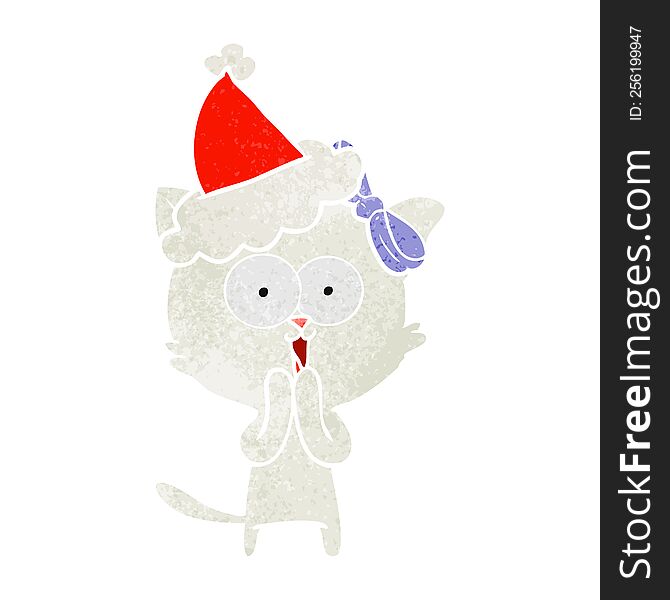 Retro Cartoon Of A Cat Wearing Santa Hat