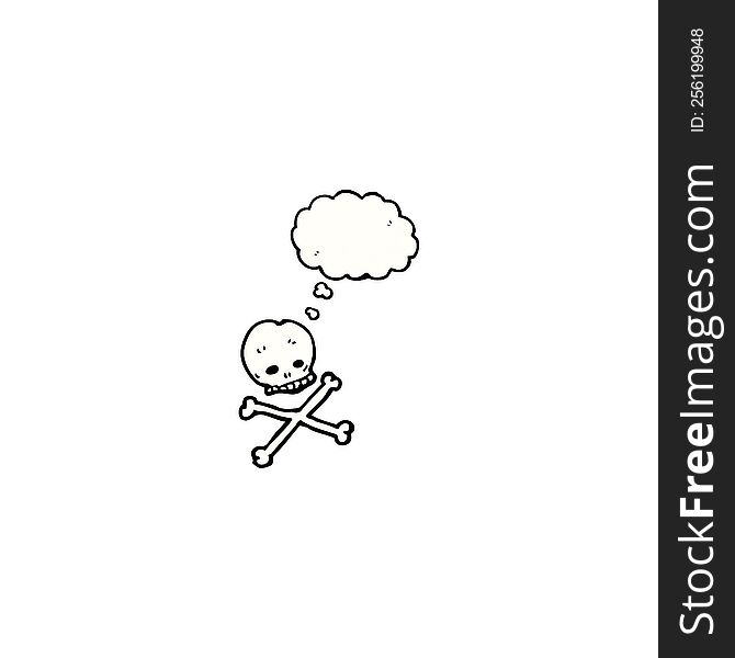 cartoon skull and crossbones with thought bubble