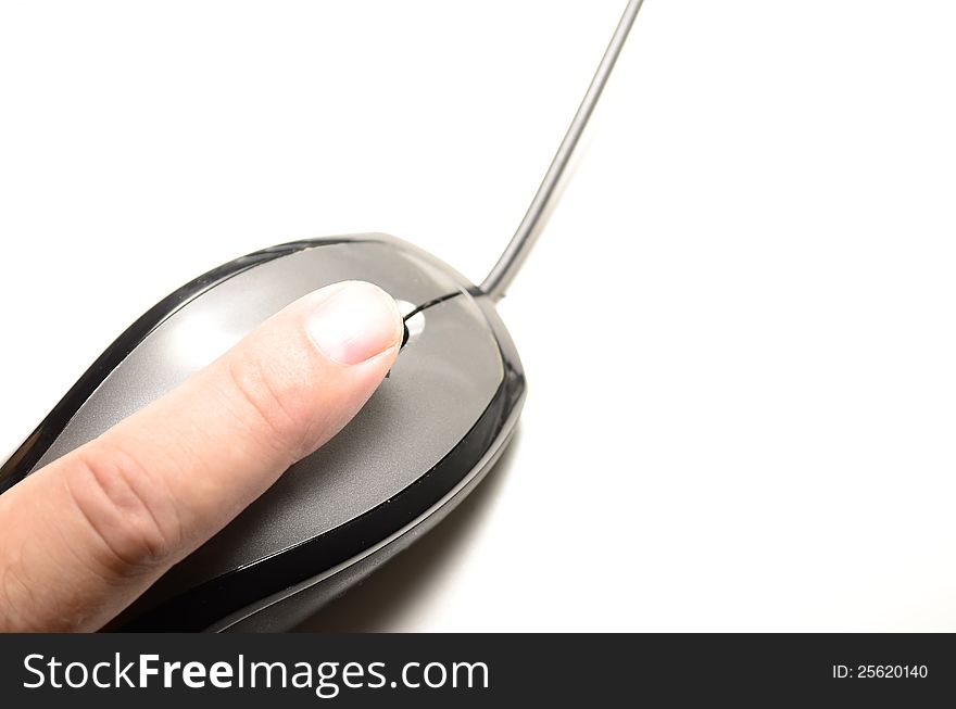 Finger on a computer mouse clicking