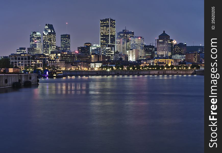 Montreal night scene by the river. Montreal night scene by the river